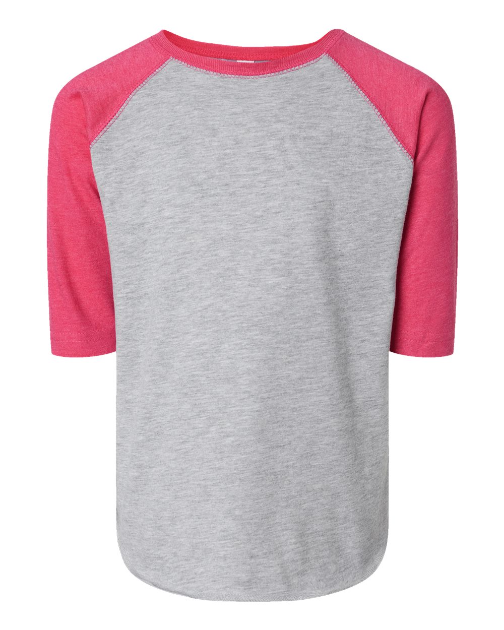 Front View of Vintage Heather/ Vintage Hot Pink Toddler Baseball Fine Jersey Three-Quarter Sleeve Tee - 3330