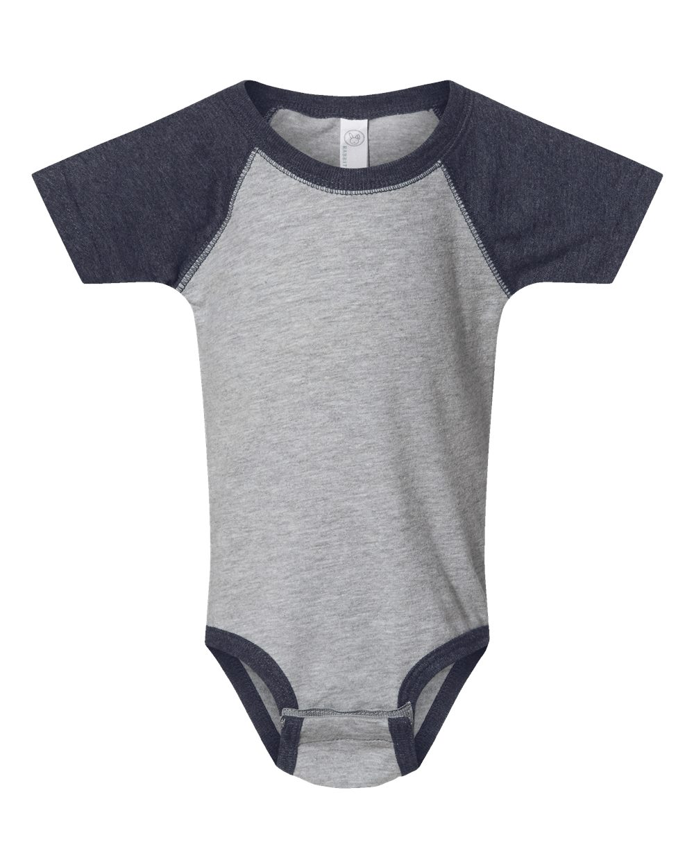 Front View of Vintage Heather/ Vintage Navy Infant Baseball Fine Jersey Bodysuit - 4430