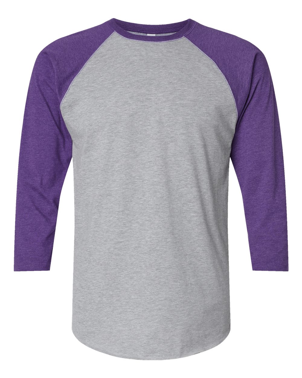 Front View of Vintage Heather/ Vintage Purple Baseball Fine Jersey Three-Quarter Sleeve Tee - 6930