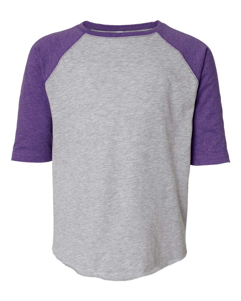 Front View of Vintage Heather/ Vintage Purple Youth Baseball Fine Jersey Three-Quarter Sleeve Tee - 6130