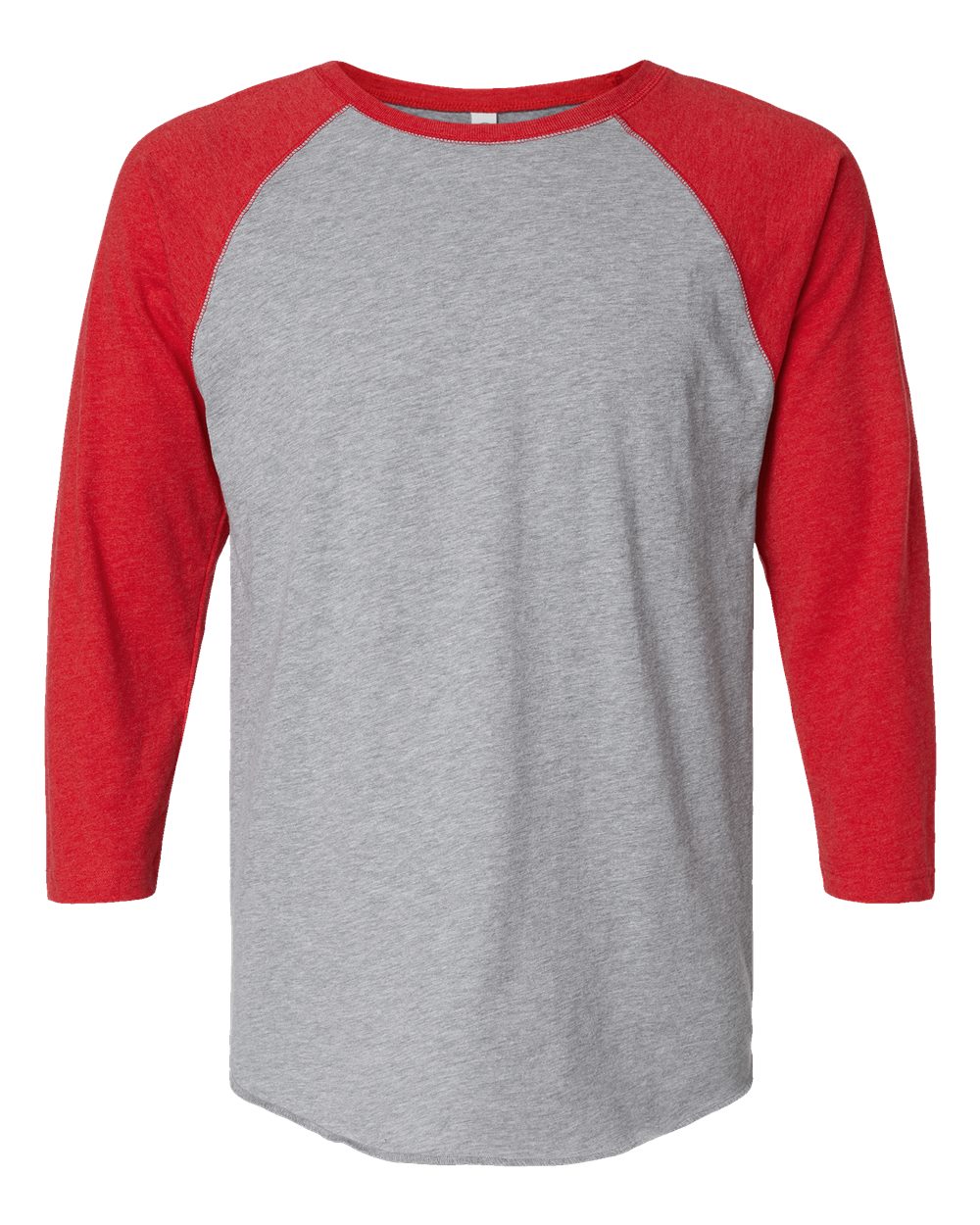 Front View of Vintage Heather/ Vintage Red Baseball Fine Jersey Three-Quarter Sleeve Tee - 6930