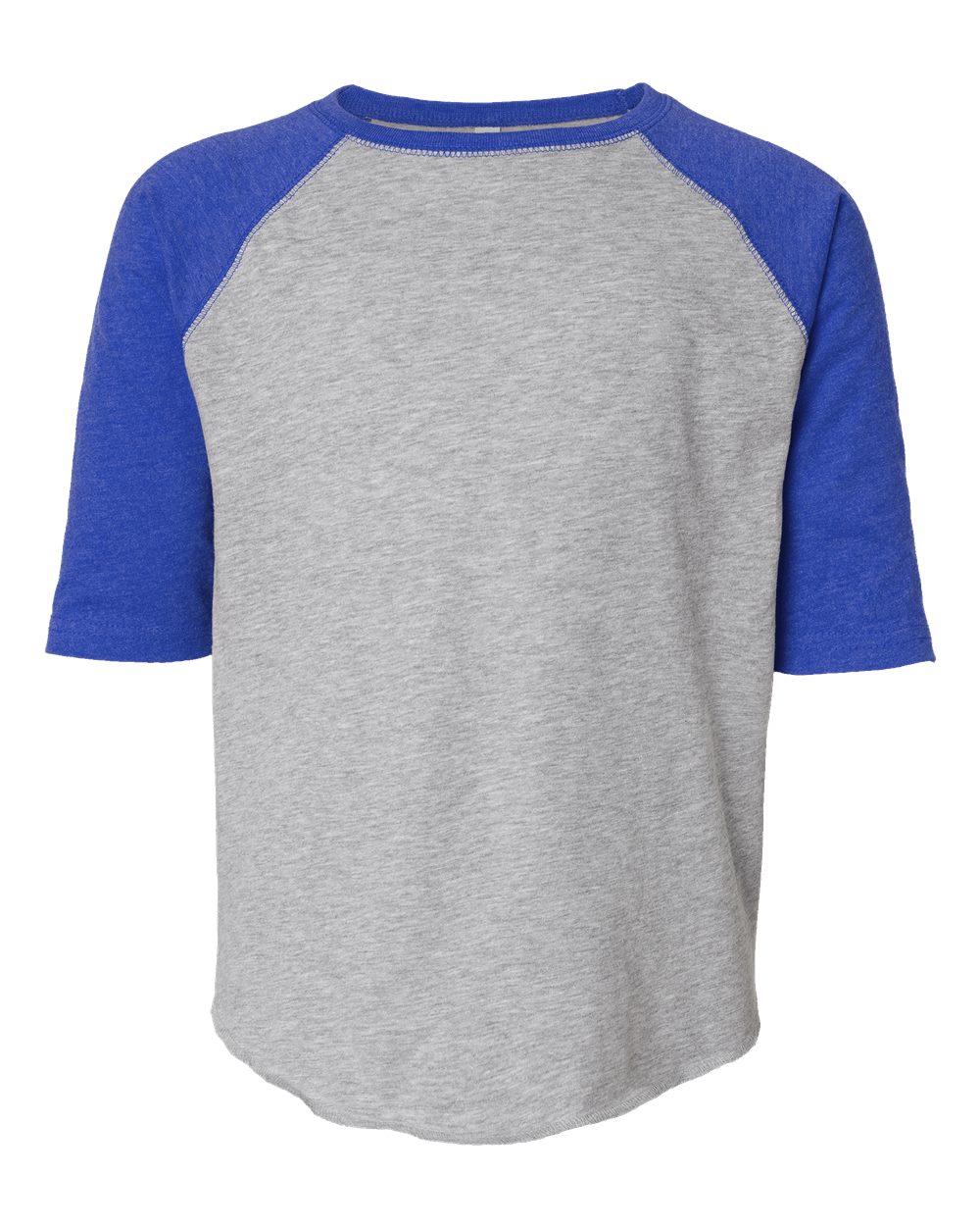 Front View of Vintage Heather/ Vintage Royal Youth Baseball Fine Jersey Three-Quarter Sleeve Tee - 6130