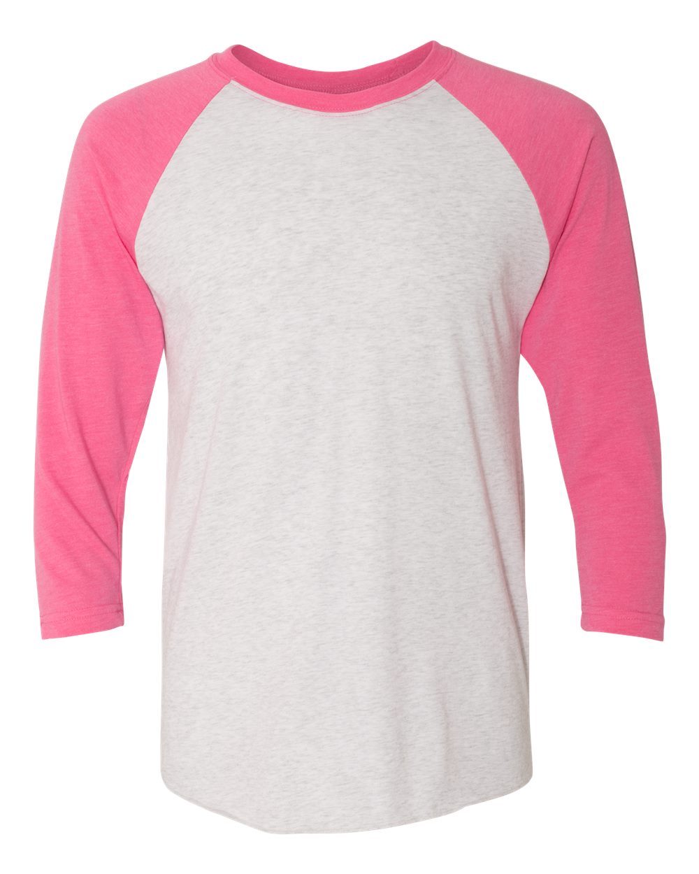 Front View of Vintage Pink Sleeves/ Heather White Body Triblend Three-Quarter Raglan T-Shirt - 6051