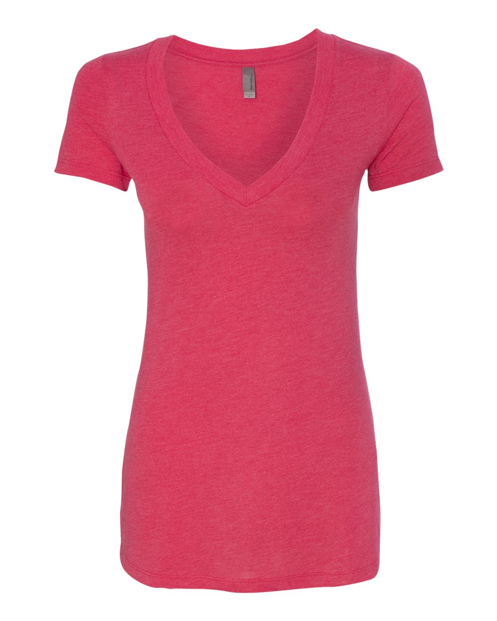 Front View of Vintage Shocking Pink Women’s Triblend Deep V-Neck T-Shirt - 6740