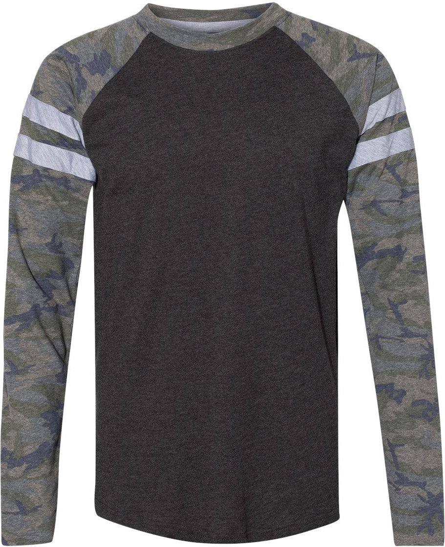 Front View of Vintage Smoke/ Vintage Camo Fine Jersey Mash Up Long Sleeve Tee - 6934