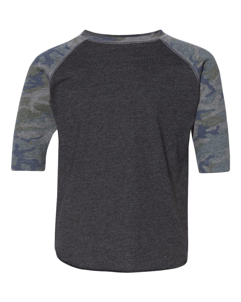 Front View of Vintage Smoke/ Vintage Camo Toddler Baseball Fine Jersey Three-Quarter Sleeve Tee - 3330