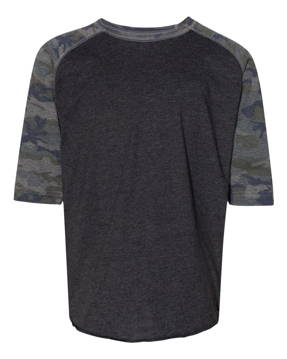 Front View of Vintage Smoke/ Vintage Camo Youth Baseball Fine Jersey Three-Quarter Sleeve Tee - 6130
