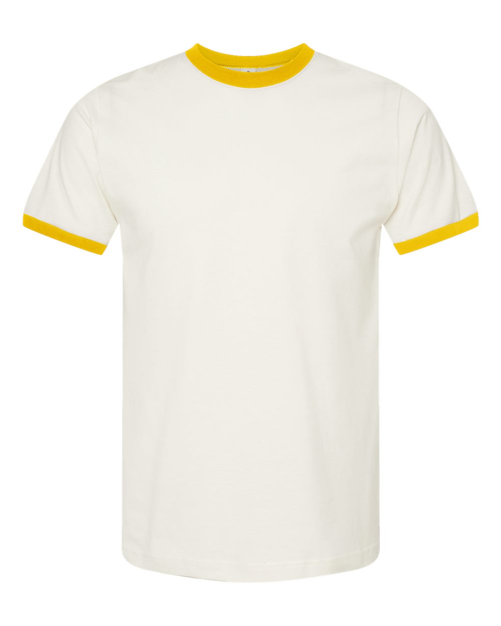 Front View of Vintage White/ Mellow Yellow Fine Jersey Ringer T-Shirt - 246