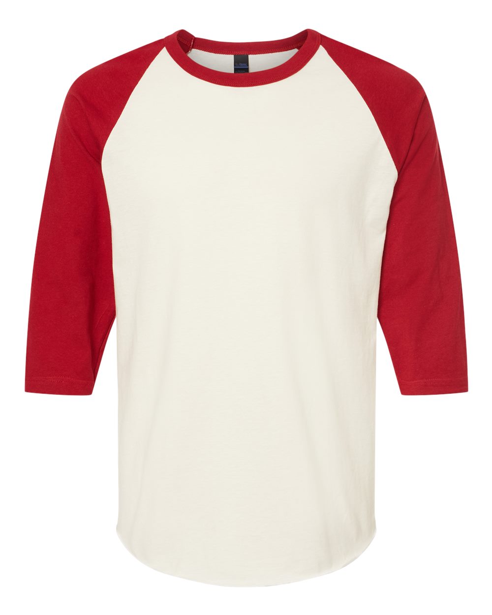 Front View of Vintage White/ Rio Red Fine Jersey Raglan T-Shirt - 245