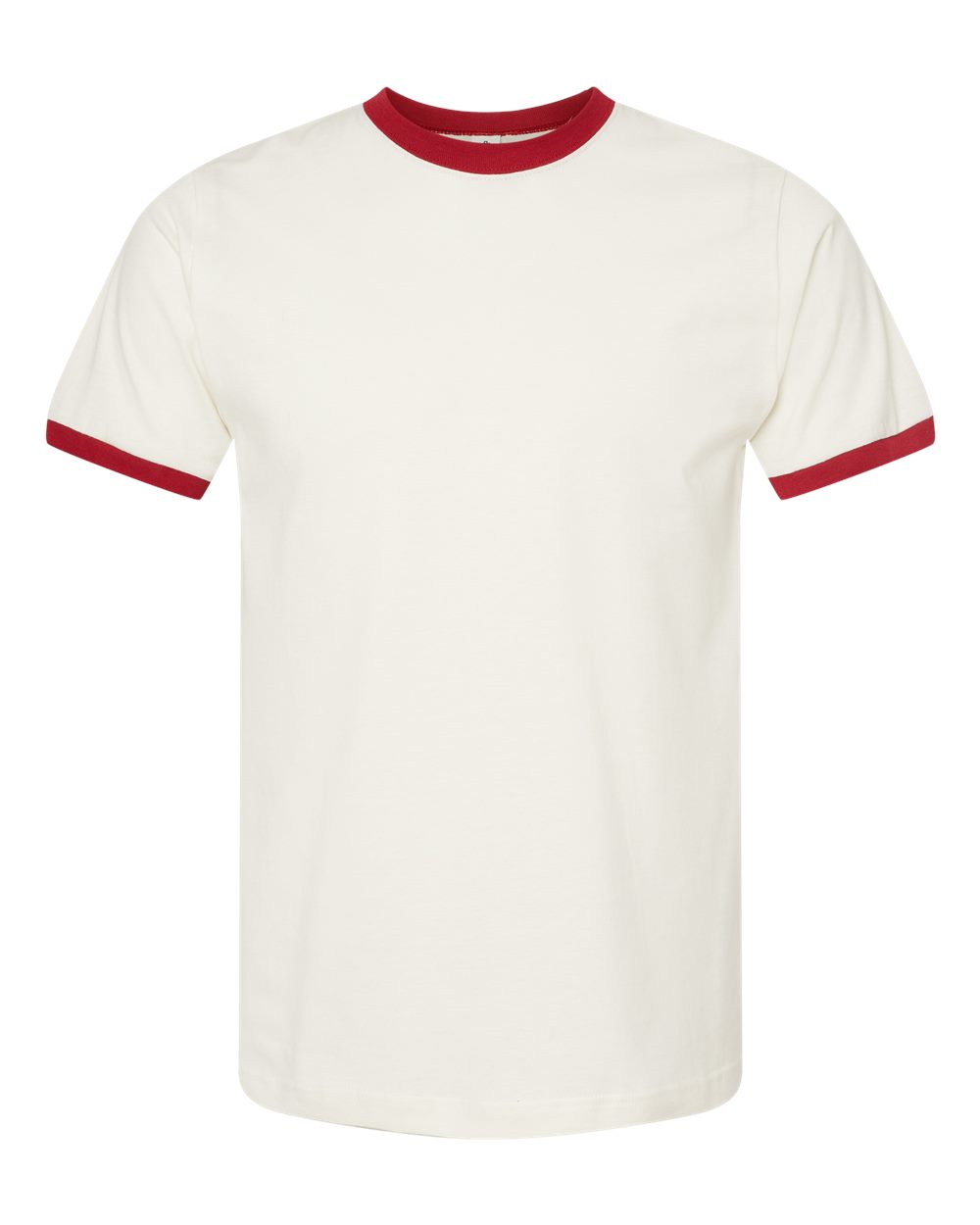 Front View of Vintage White/ Rio Red Fine Jersey Ringer T-Shirt - 246