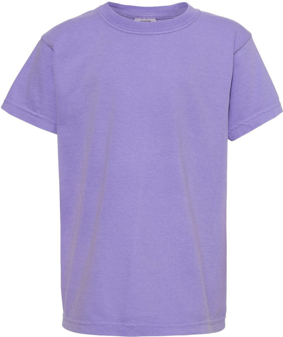 Front View of Violet Garment-Dyed Youth Heavyweight T-Shirt - 9018