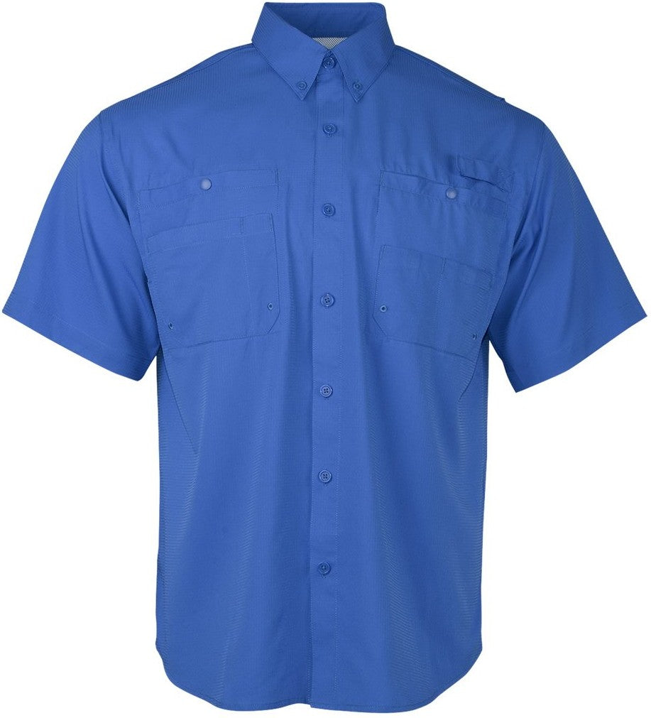 Front View of Vivid Blue Hatteras Performance Short Sleeve Fishing Shirt - 700