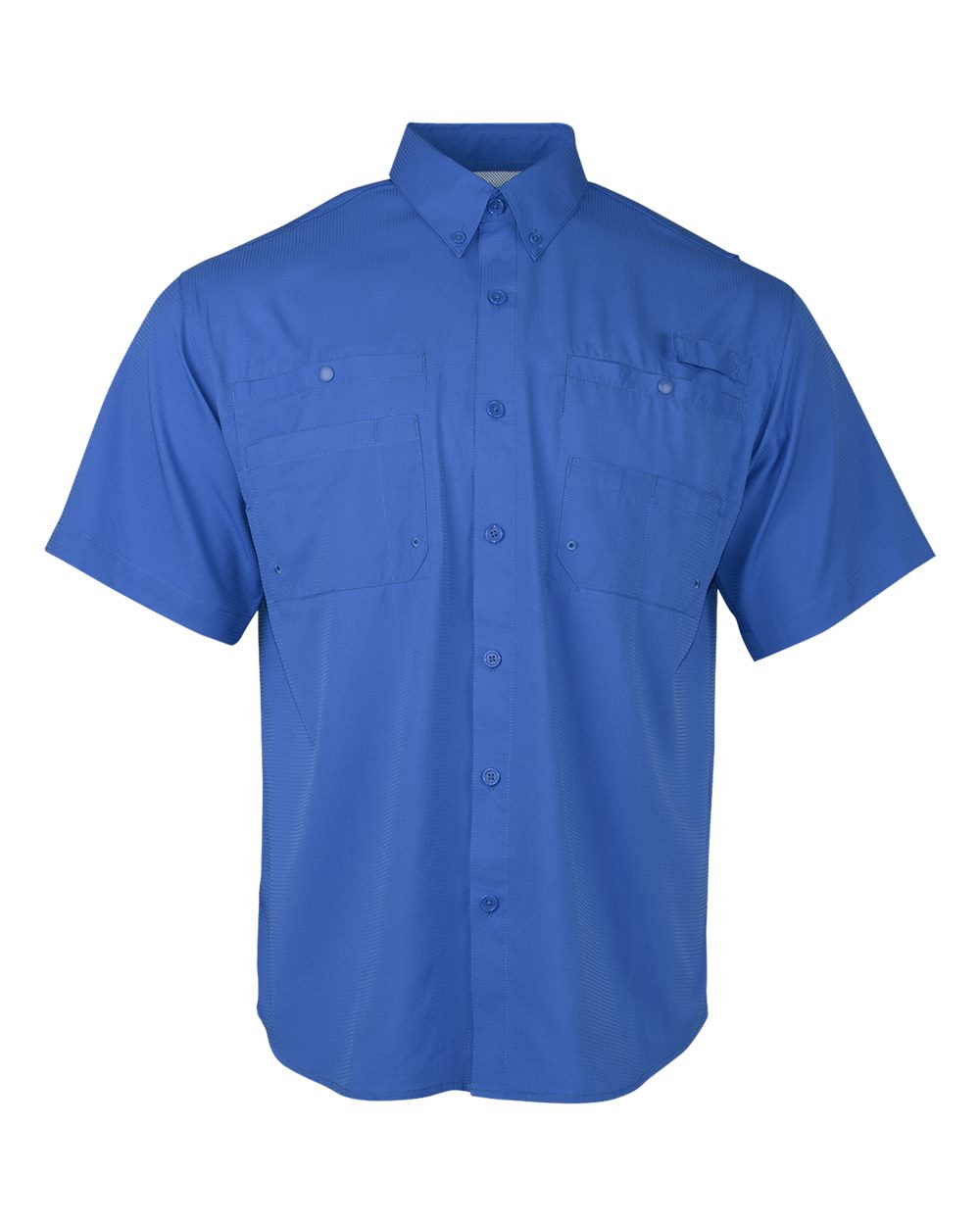 Front View of Vivid Blue Hatteras Performance Short Sleeve Fishing Shirt - 700