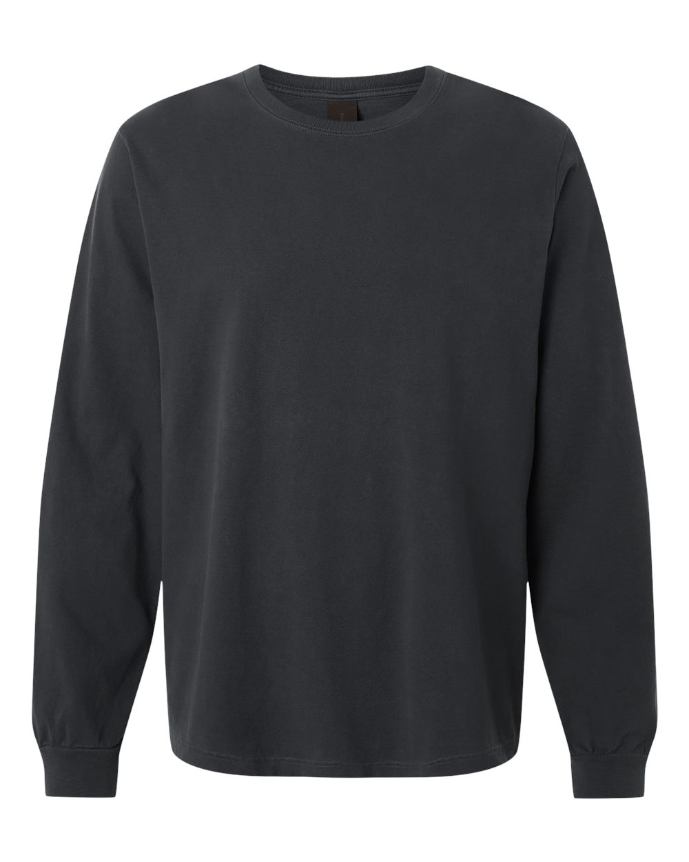 Front View of Washed Black Unisex Heavyweight Garment-Dyed Long Sleeve Tee - 4851GD