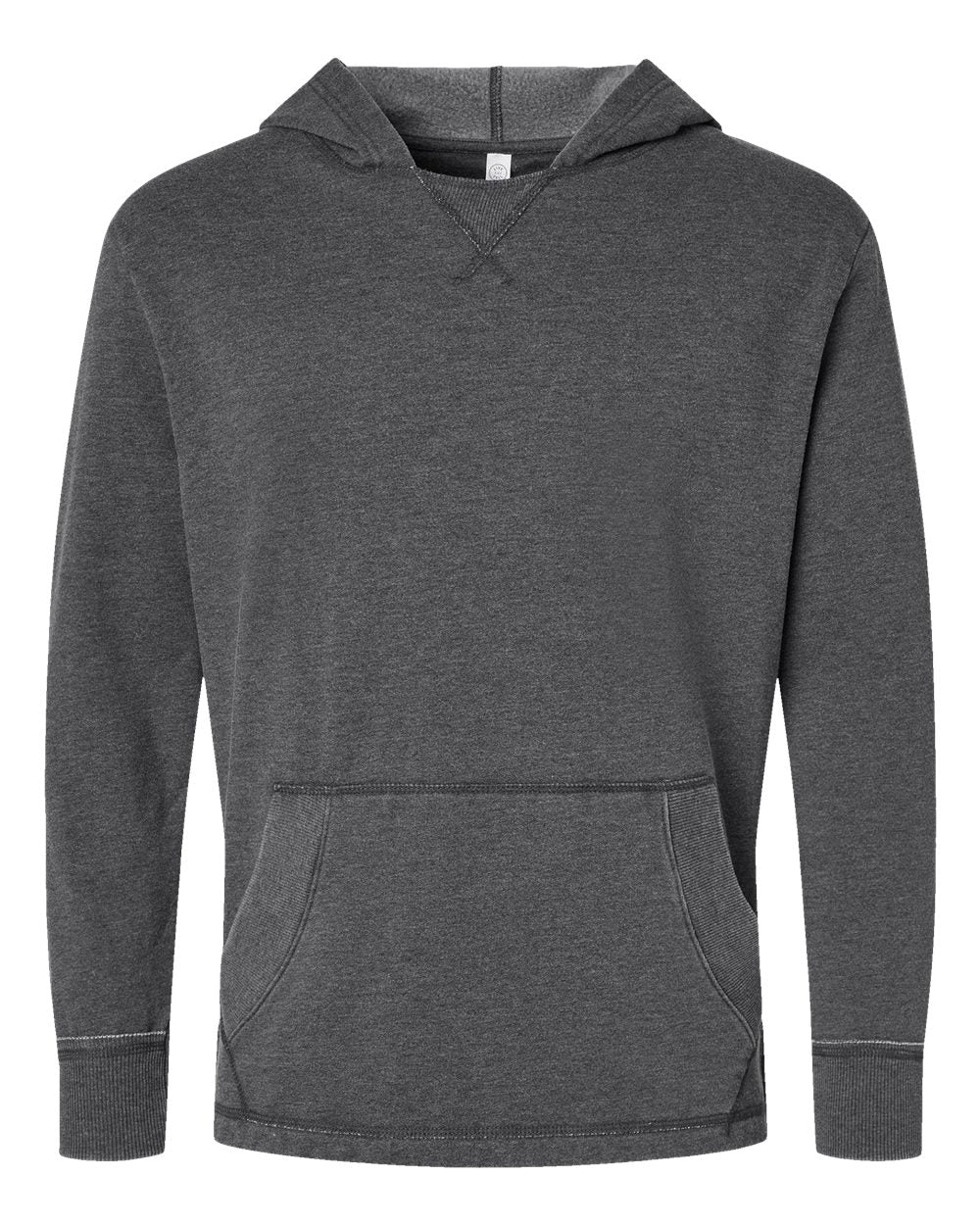 Front View of Washed Black Vintage Wash Fleece Hoodie - 6936
