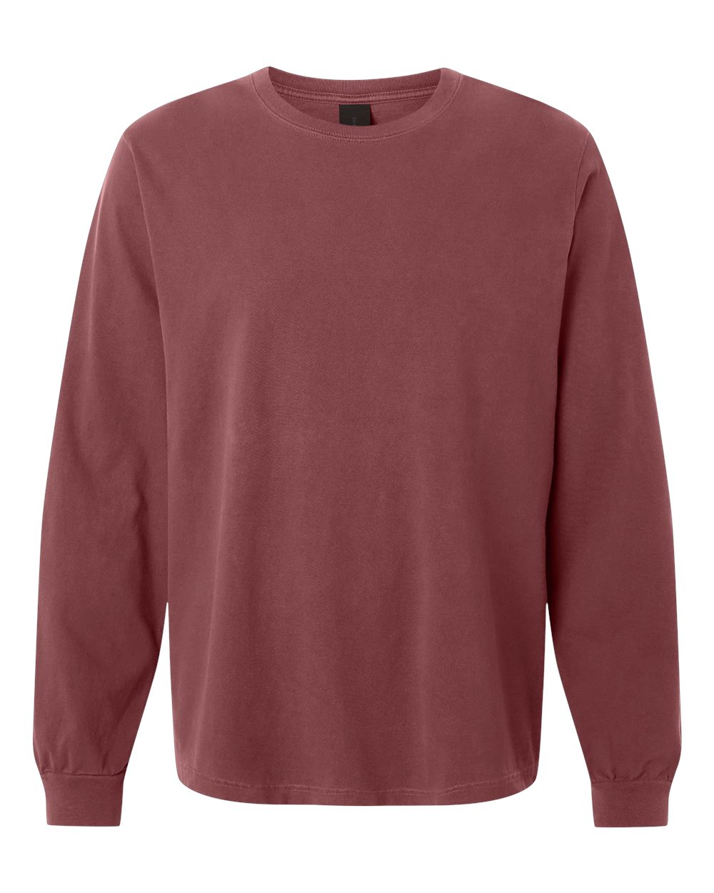 Front View of Washed Maroon Unisex Heavyweight Garment-Dyed Long Sleeve Tee - 4851GD