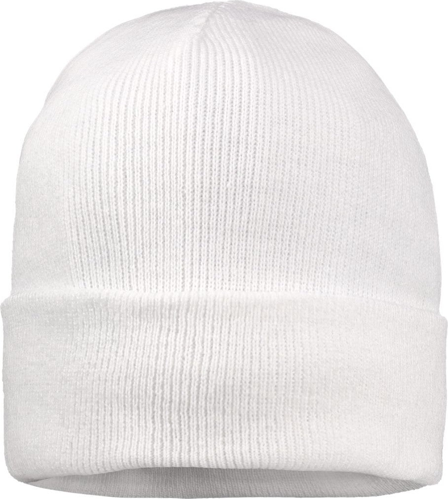Front View of White 12" Fleece Lined Cuffed Beanie - SP12FL