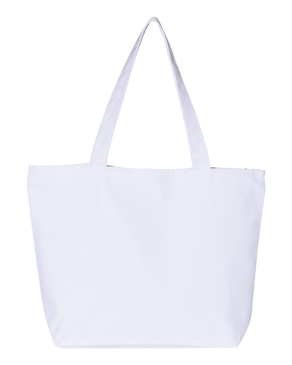 Front View of White 25L Zippered Tote - Q611
