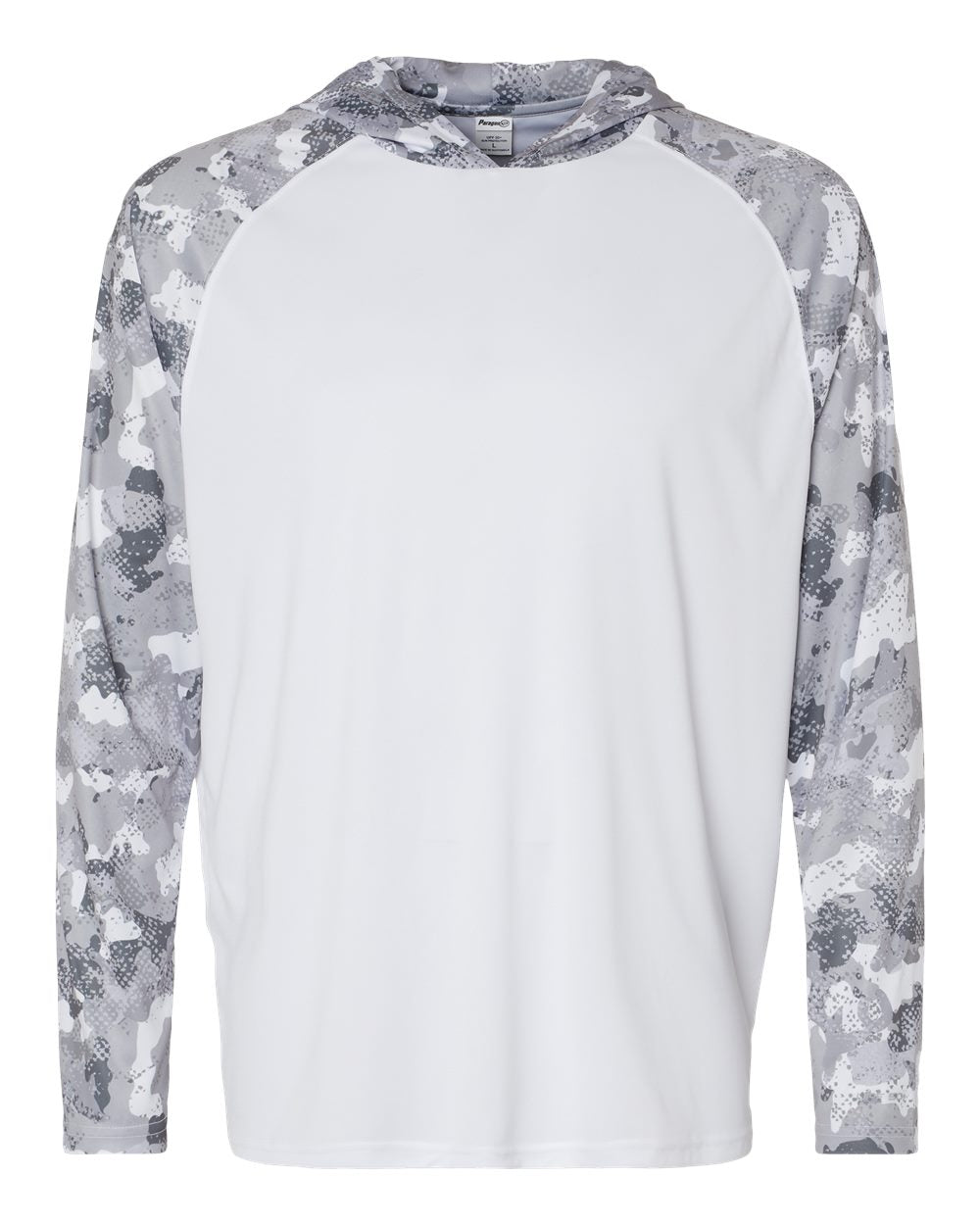Front View of White/ Aluminum Camo Tortuga Extreme Performance Hooded T-Shirt - 240