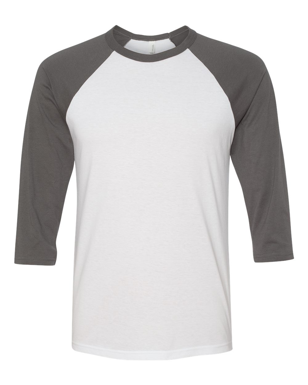 Front View of White/ Asphalt Three-Quarter Sleeve Baseball Tee - 3200