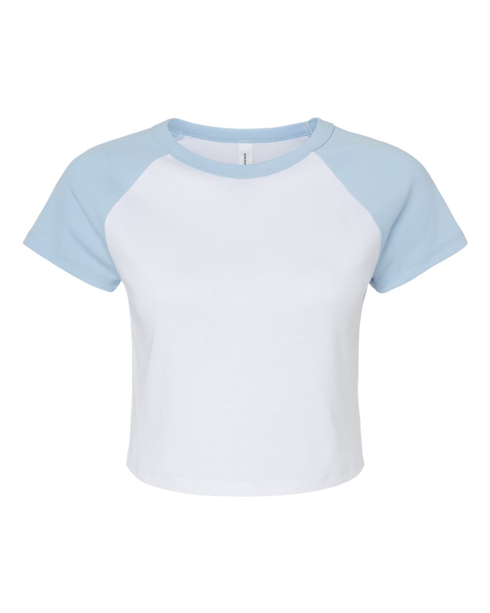 Front View of White/ Baby Blue Women's Micro Rib Raglan Baby Tee - 1201