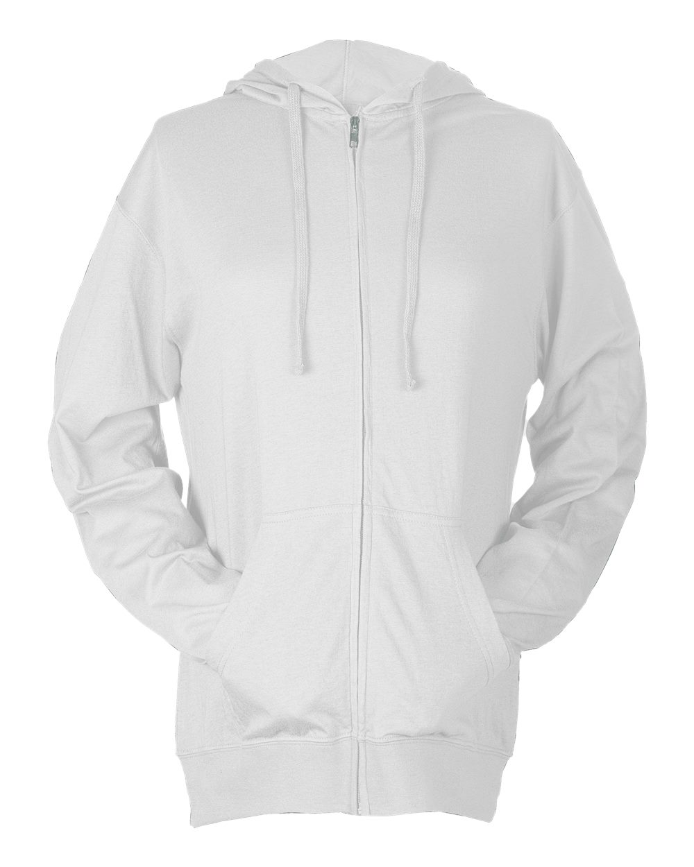 Front View of White Beach Full-Zip Hooded Long Sleeve T-Shirt - 260