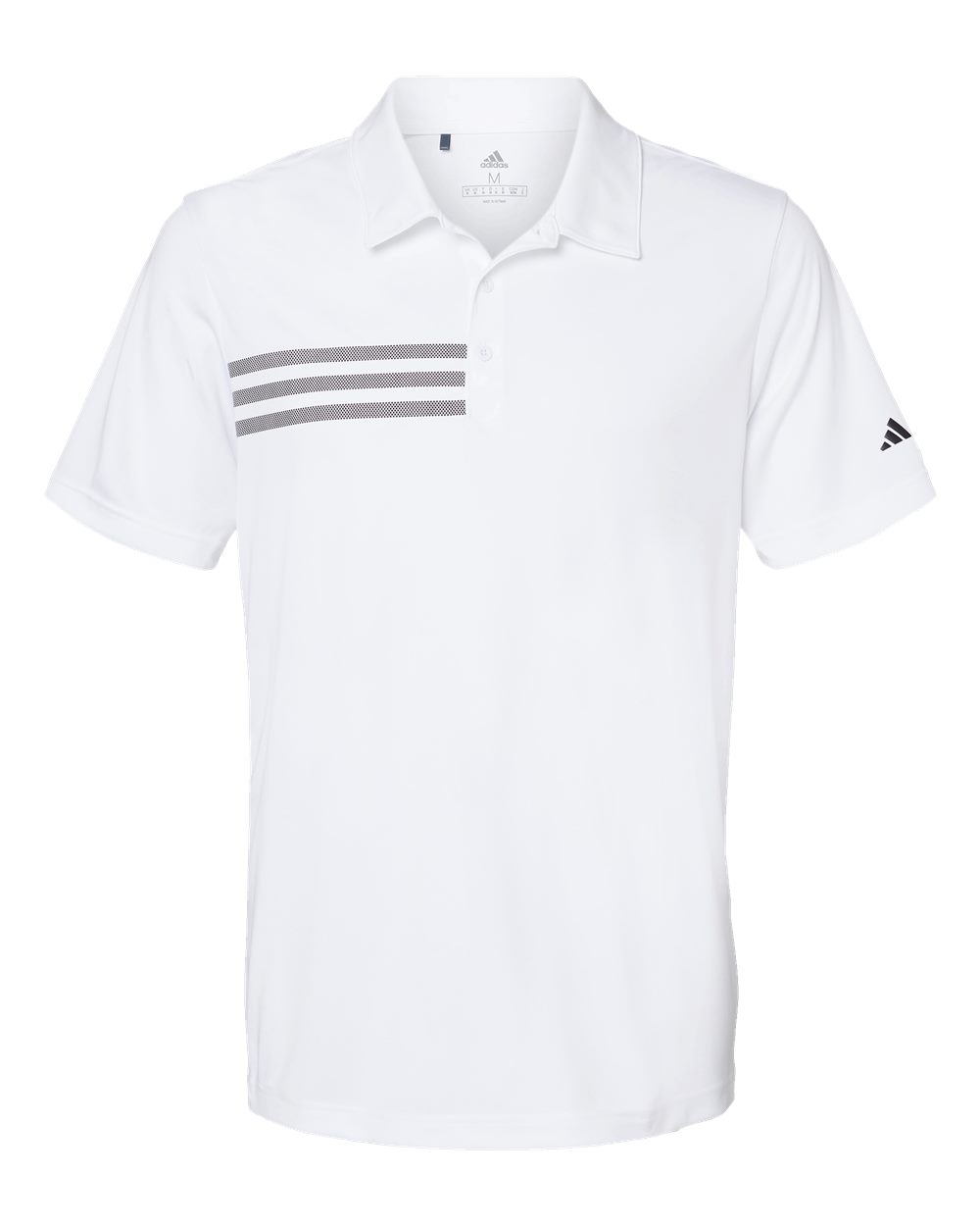 Front View of White/ Black 3-Stripes Chest Polo - A324