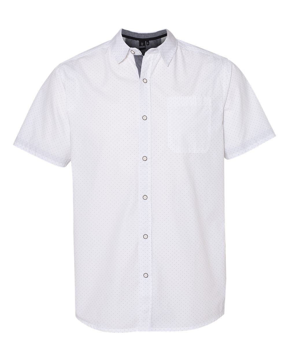 Front View of White/ Black Dot Peached Printed Poplin Short Sleeve Shirt - 9290