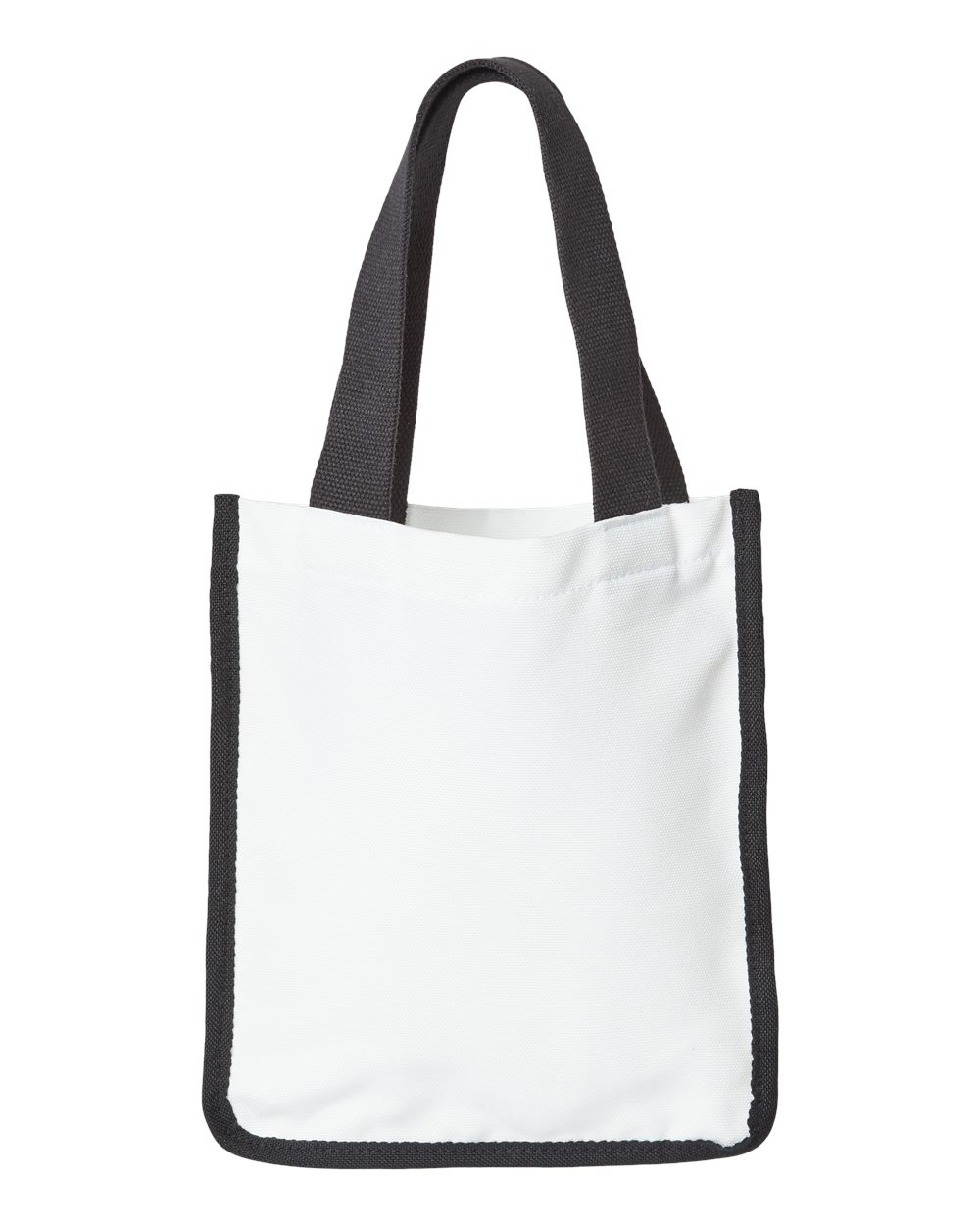 Front View of White/ Black Sublimation Small Tote - PSB810