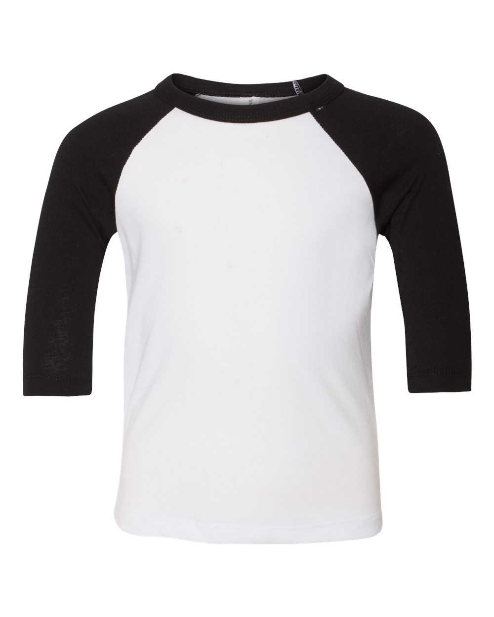 Front View of White/ Black Toddler Three-Quarter Sleeve Baseball Tee - 3200T