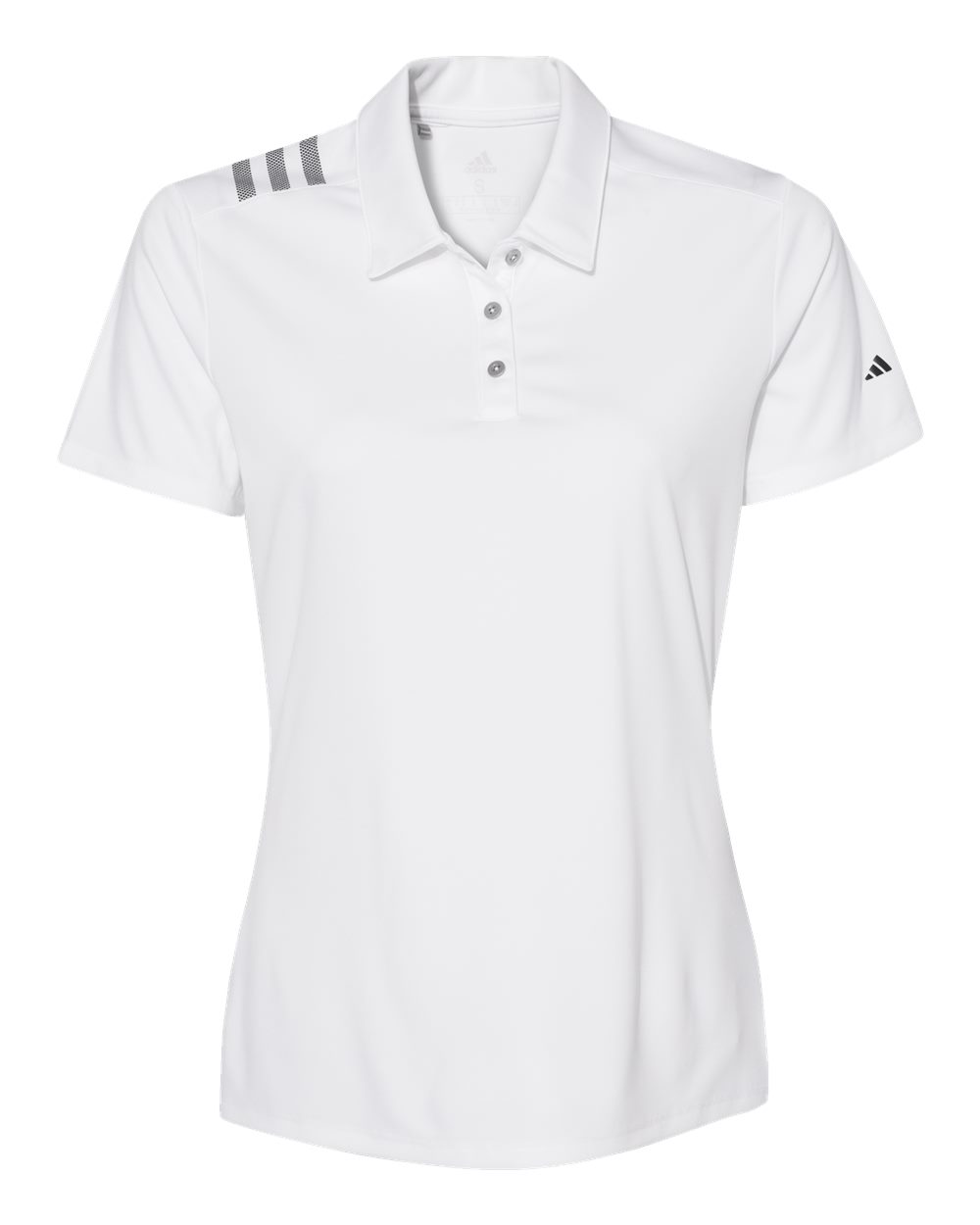 Front View of White/ Black Women's 3-Stripes Shoulder Polo - A325