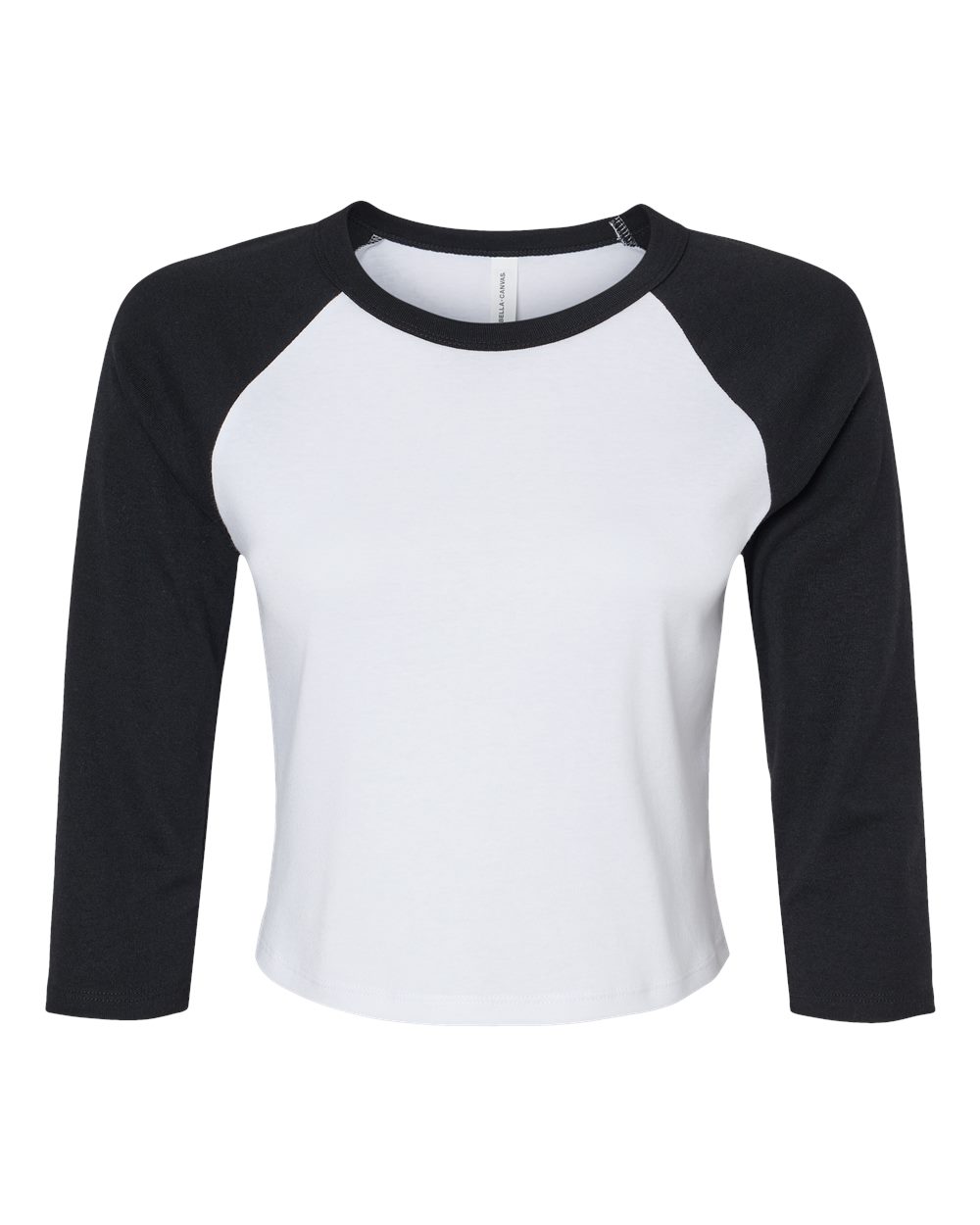 Front View of White/ Black Women's Micro Rib 3/4 Raglan Sleeve Baby Tee - 1200