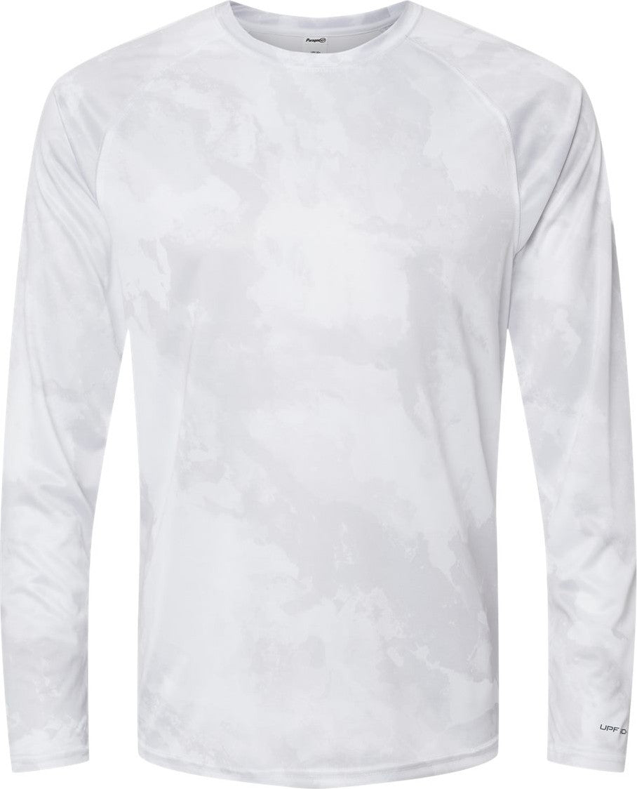 Front View of White Cabo Camo Performance Long Sleeve T-Shirt - 228