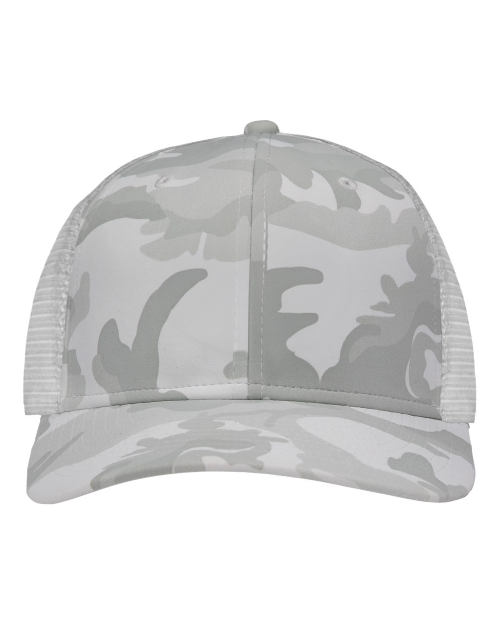 Front View of White Camo/ White Traditional Lo-Pro Mesh Back Trucker Fit Cap - SP1450