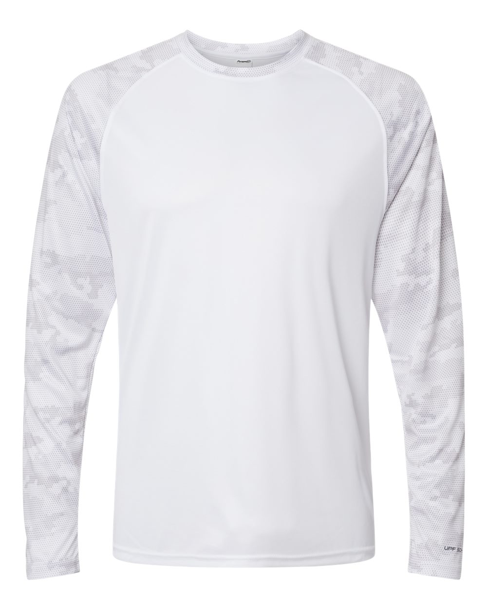 Front View of White Cayman Performance Camo Colorblocked Long Sleeve T-Shirt - 216
