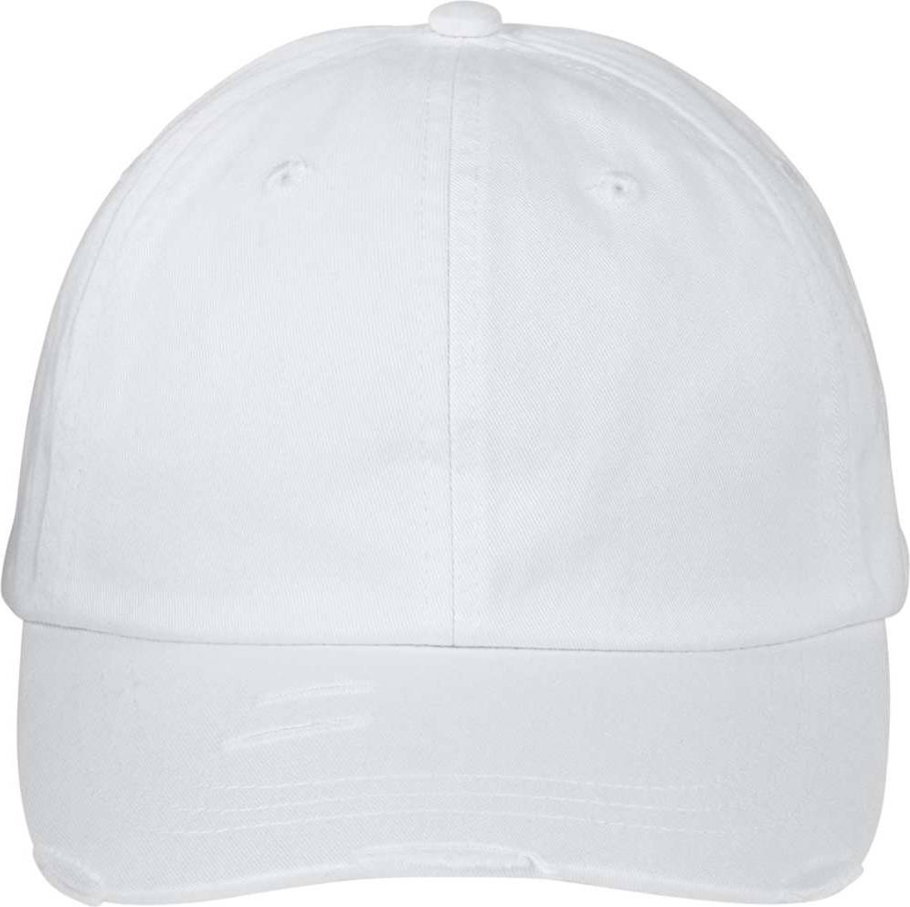Front View of White Classic Pigment Distressed Cap - LP108