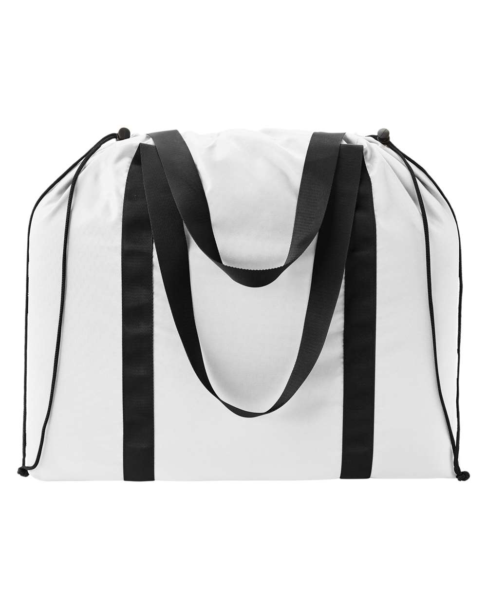 Front View of White Durable Cinch Tote - BE271