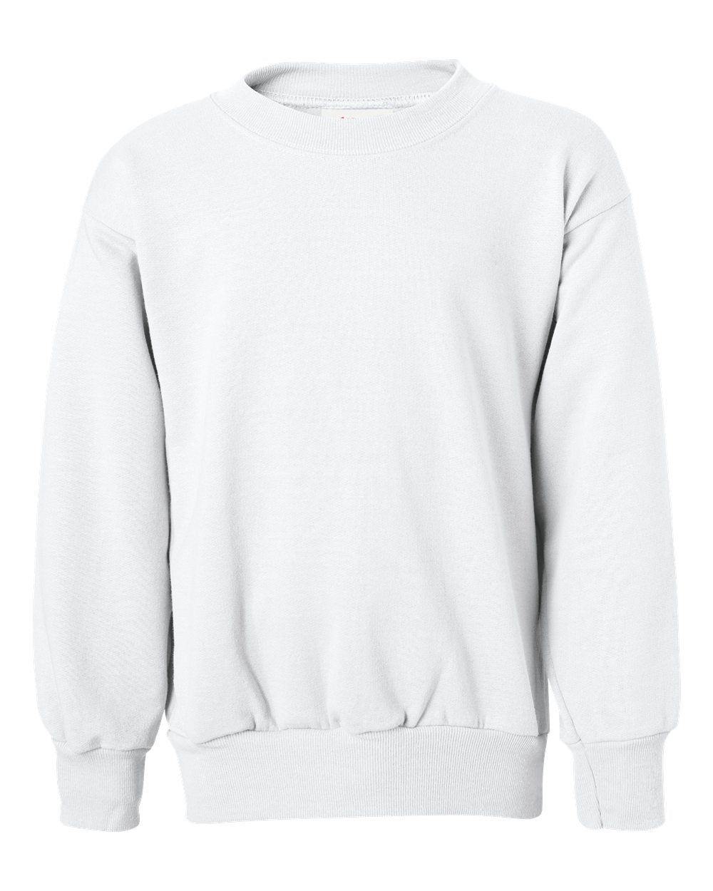 Front View of White Ecosmart® Youth Crewneck Sweatshirt - P360