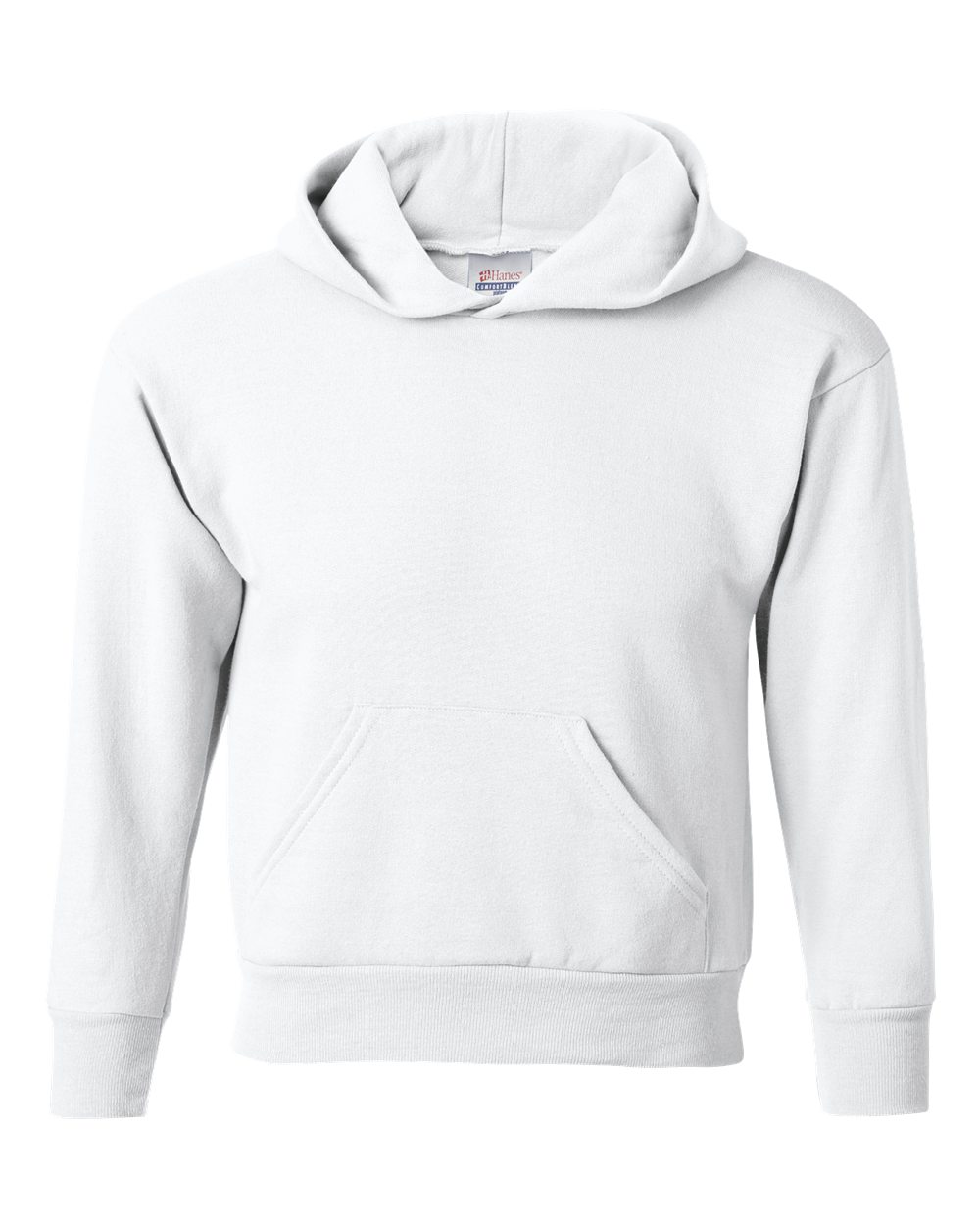 Front View of White Ecosmart® Youth Hooded Sweatshirt - P473