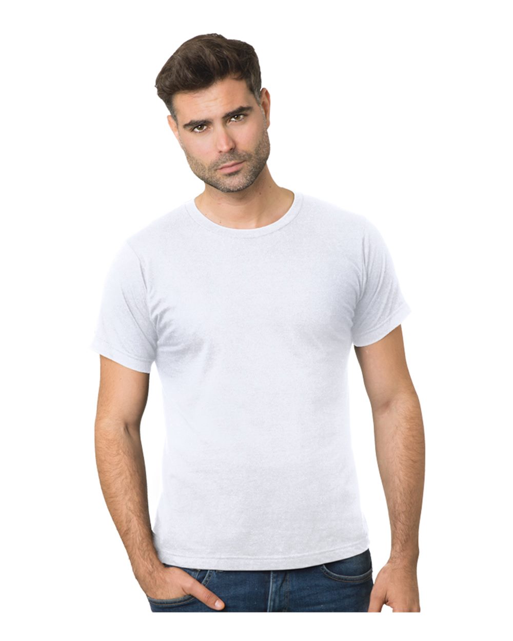 Front View of White Fine Jersey T-Shirt - 9500