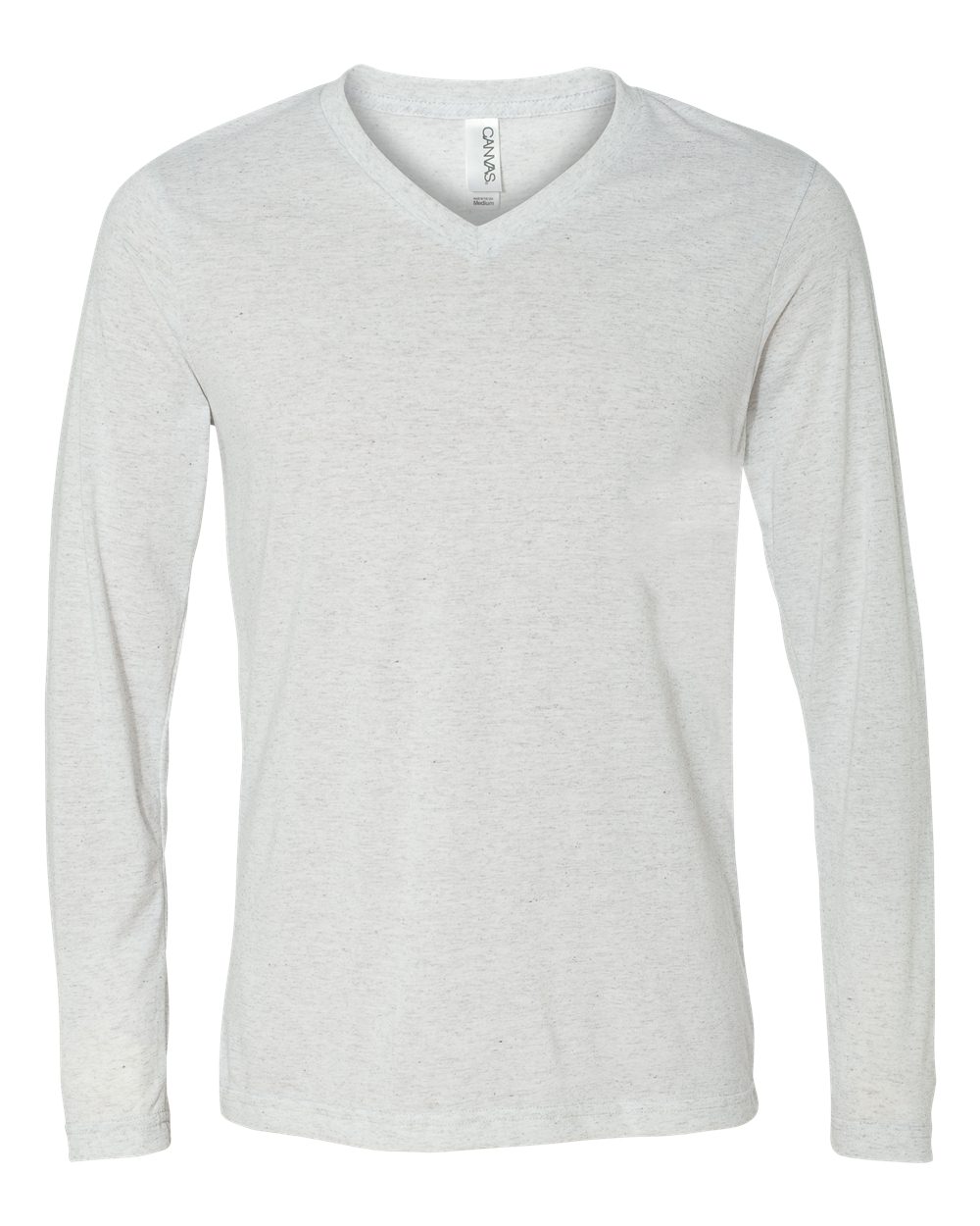 Front View of White Fleck Triblend Long Sleeve V-Neck Tee - 3425