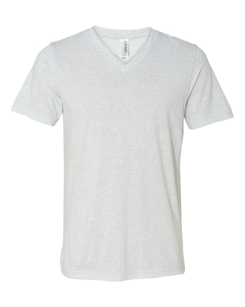 Front View of White Fleck Triblend Triblend V-Neck Short Sleeve Tee - 3415