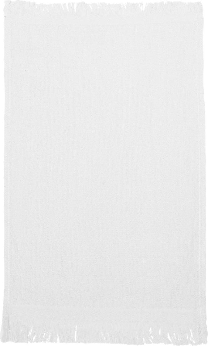 Front View of White Fringed Fingertip Towel - T100