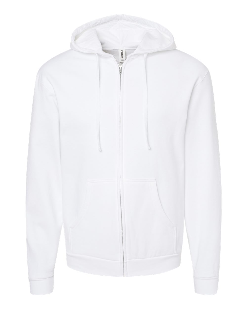 Front View of White Full-Zip Hooded Sweatshirt - 331