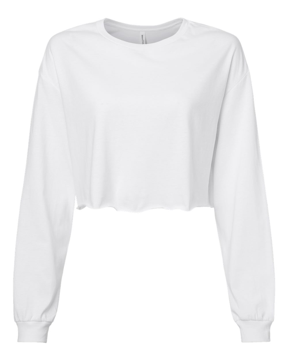 Front View of White FWD Fashion Women's Crop Long Sleeve Tee - 6501