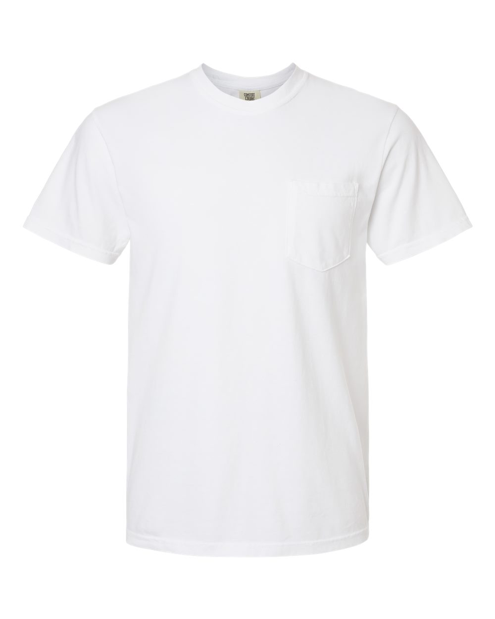 Front View of White Garment-Dyed Heavyweight Pocket T-Shirt - 6030