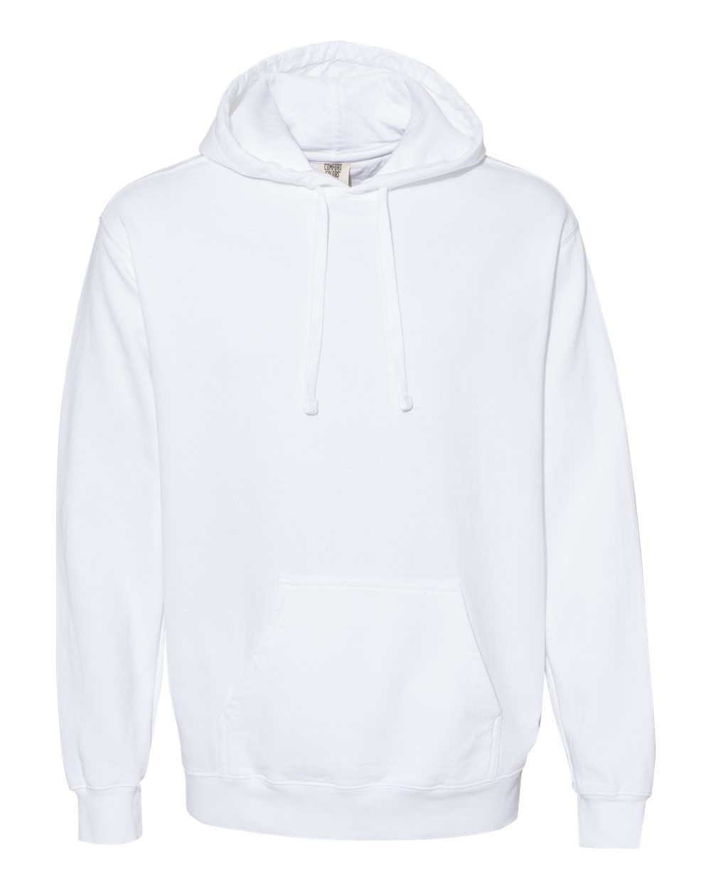 Front View of White Garment-Dyed Hooded Sweatshirt - 1567