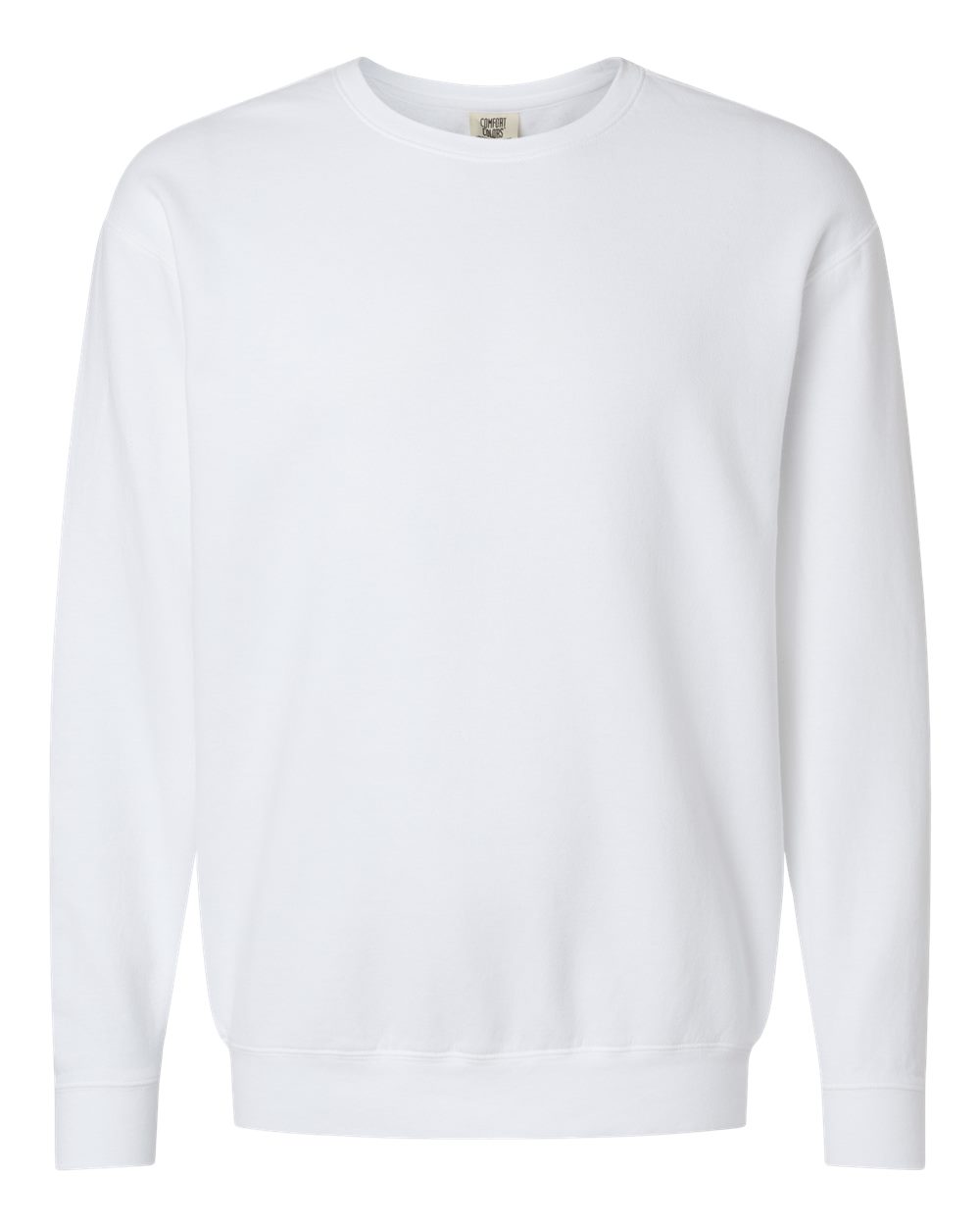 Front View of White Garment-Dyed Lightweight Fleece Crewneck Sweatshirt - 1466