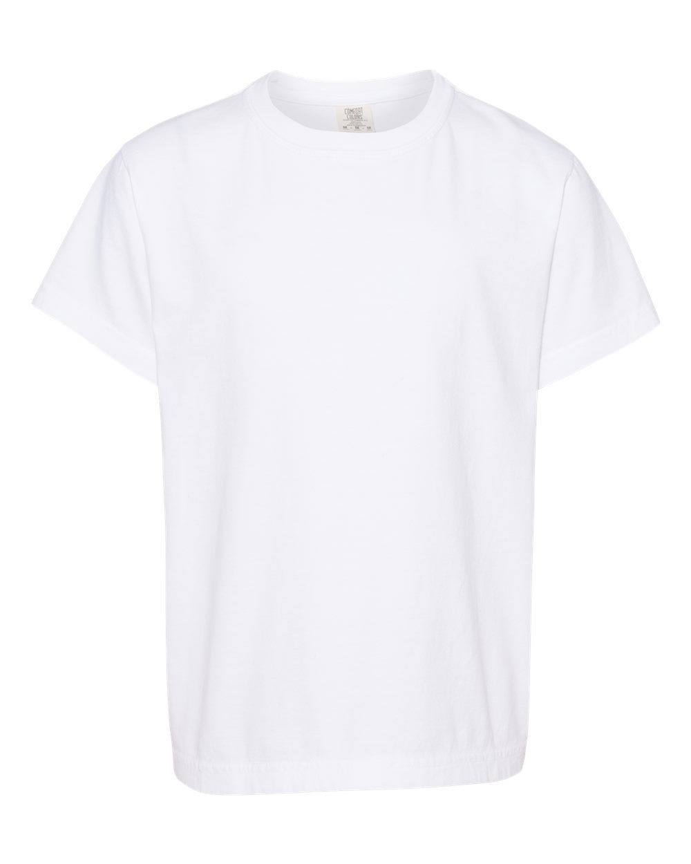 Front View of White Garment-Dyed Youth Heavyweight T-Shirt - 9018