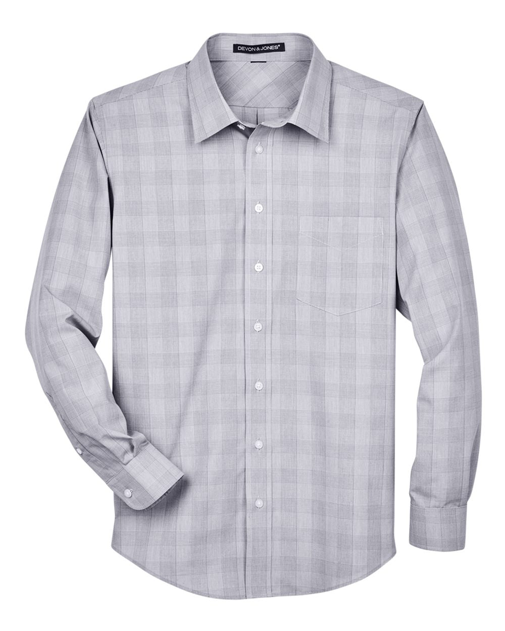 Front View of White/ Graphite/ Light Grey Men's Crown Collection® Glen Plaid Woven Dress Shirt - DG520